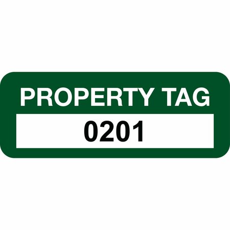 LUSTRE-CAL Property ID Label PROPERTY TAG Polyester Green 2in x 0.75in  Serialized 0201-0300, 100PK 253744Pe1G0201